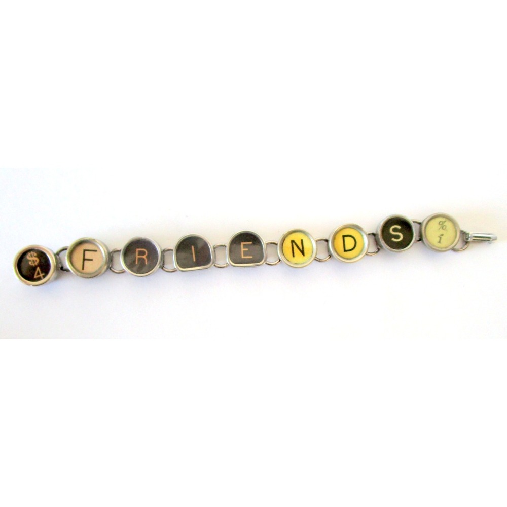 Vintage Handmade Typewriter Key Bracelet "FRIENDS" Spell Out 6 - 6.5" wrist